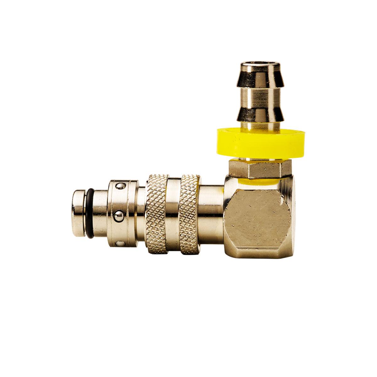 Push Lock-liitin 90° letkukaralla