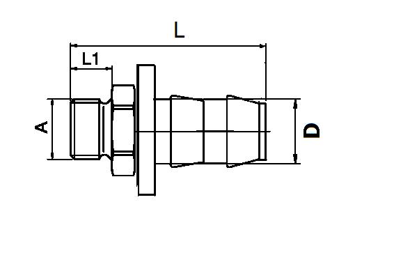 Push Lock Hose tail, ø19 x R1, Non Valved