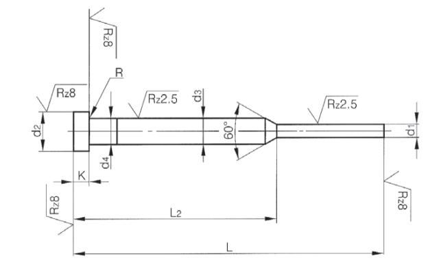 Ulostyöntötappi, DIN 1530, Tyyppi CH - Karkaistu