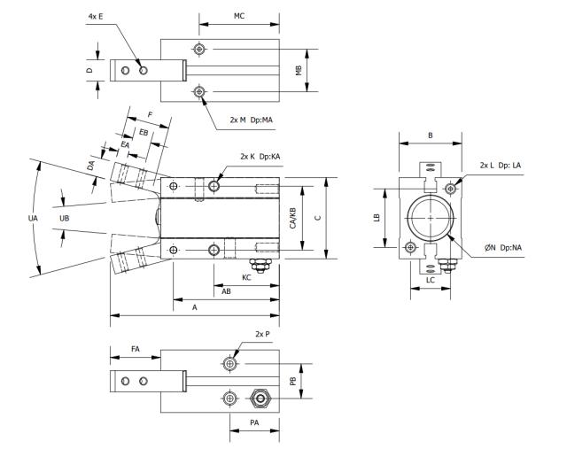 Angular Gripper, Bore 20, Double Acting